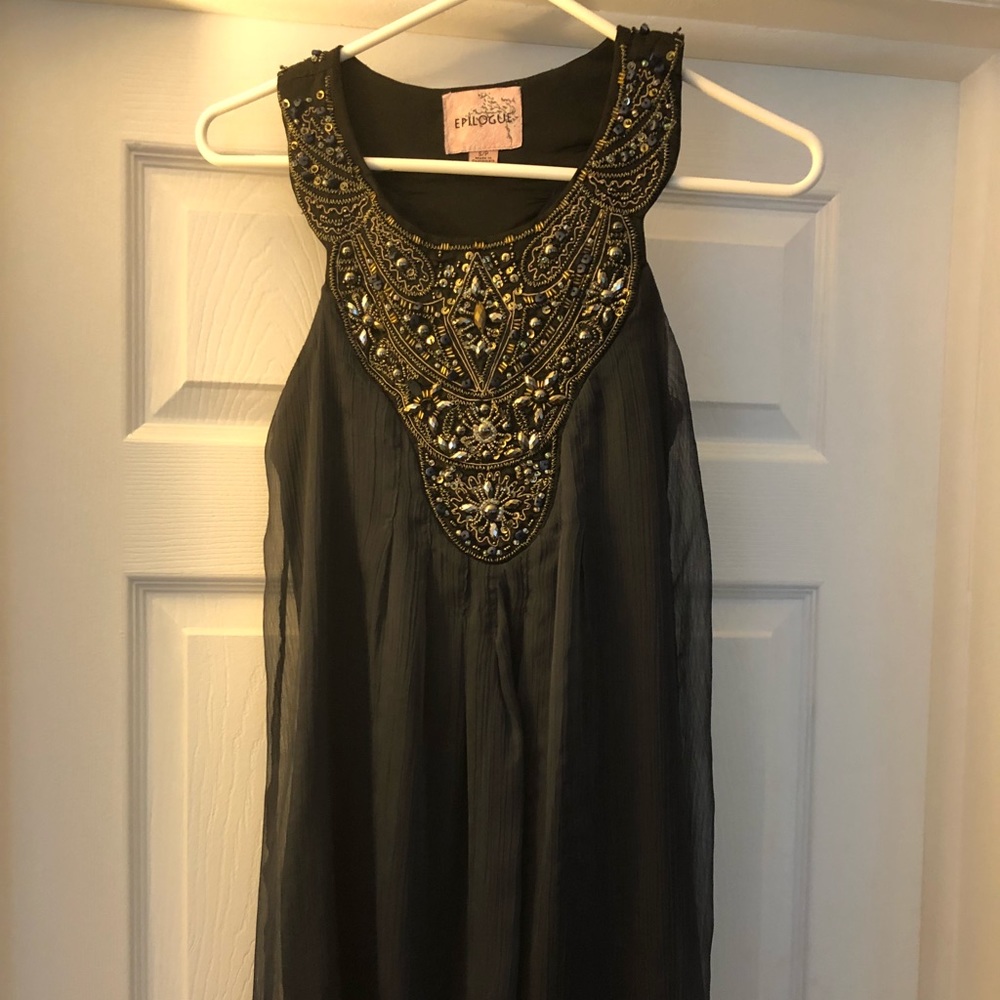 Blue Grey High Neck Embellished Dress